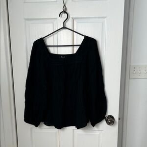 Madewell Black Square-Neck Peasant Blouse